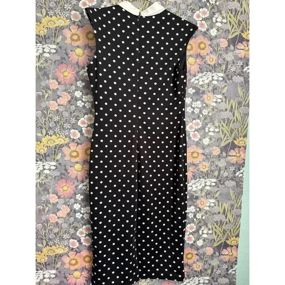 York & Company Black White Polka Dot Sheath Dress Collared Cap Sleeve Size S - Picture 6 of 7